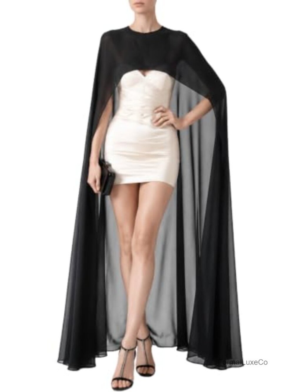 Chiffon Sheer Mesh Shawl Wrap High Low Flowy Poncho Bridal Capelet